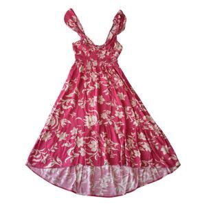 Japra Hot Pink Floral Hawaiian Smocked Summer Dress Size Medium